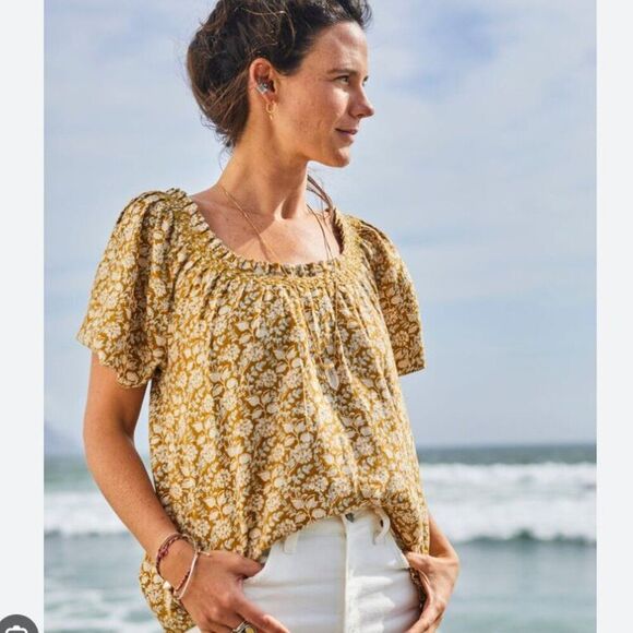Faherty Annabelle Top Linen Blend Women's size M NWT Boho Peasant - Picture 1 of 11